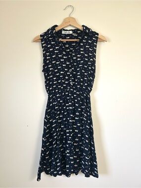 Moonar Navy Sleeveless Button-Front Midi Dress with White Dog Print